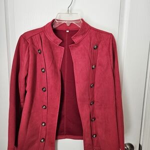 Women's Red Faux Swede Double-Breasted Jacket - XLarge